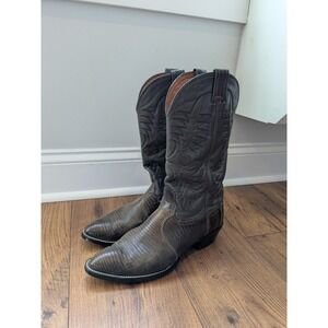 Nocona Boots Mens Lizard Skin Western Cowboy Boots Gray Brown Pointed Toe Sz 10